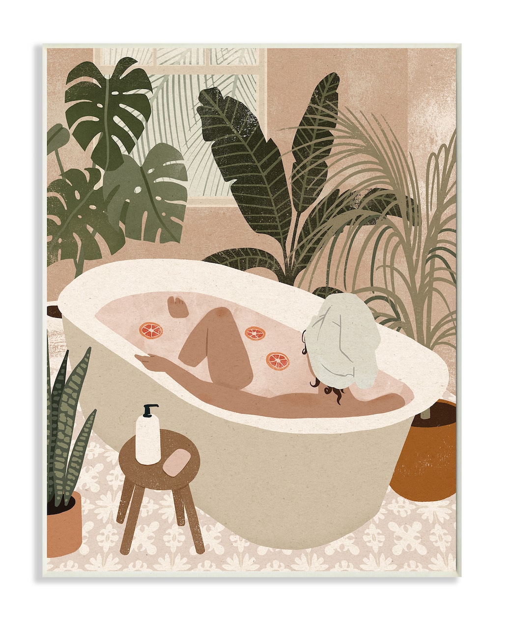 Stupell Industries Female Fruit Bath Tropical Palm Plants Wall Plaque